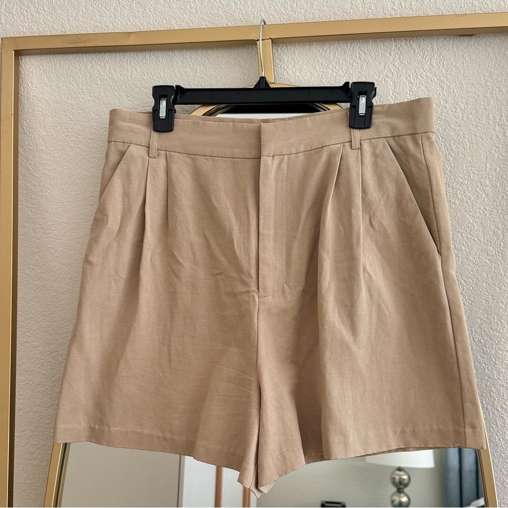 Zara Beige Linen Tailored Shorts